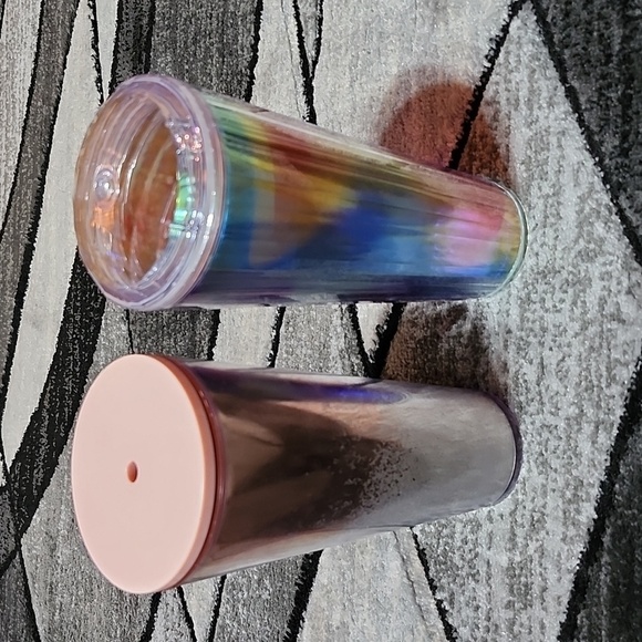 STARBUCKS ROSE GOLD WHITE GLITTER & DOME OMBRE RAINBOW VENTI COLD CUP TUMBLERS - Picture 4 of 11